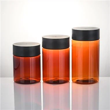 PET plastmasas brūna burka ar matētu vāku